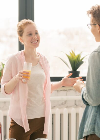 Couple talking at aprty