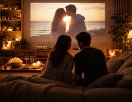 organisez une soirée couple inoubliable avec un cinéma romantique à la maison, grâce au vidéoprojecteur epson pour une expérience visuelle immersive et chaleureuse.