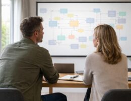 atelier communication pour couples, projeté sur écran de projection, favorisant l'écoute, l'échange et la compréhension mutuelle.