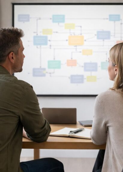 atelier communication pour couples, projeté sur écran de projection, favorisant l'écoute, l'échange et la compréhension mutuelle.