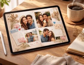 découvrez l'album “nous”, un scrapbook de couple conçu spécialement pour ipad air. capturez et partagez vos moments précieux avec élégance et simplicité.