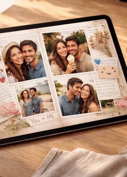découvrez l'album “nous”, un scrapbook de couple conçu spécialement pour ipad air. capturez et partagez vos moments précieux avec élégance et simplicité.